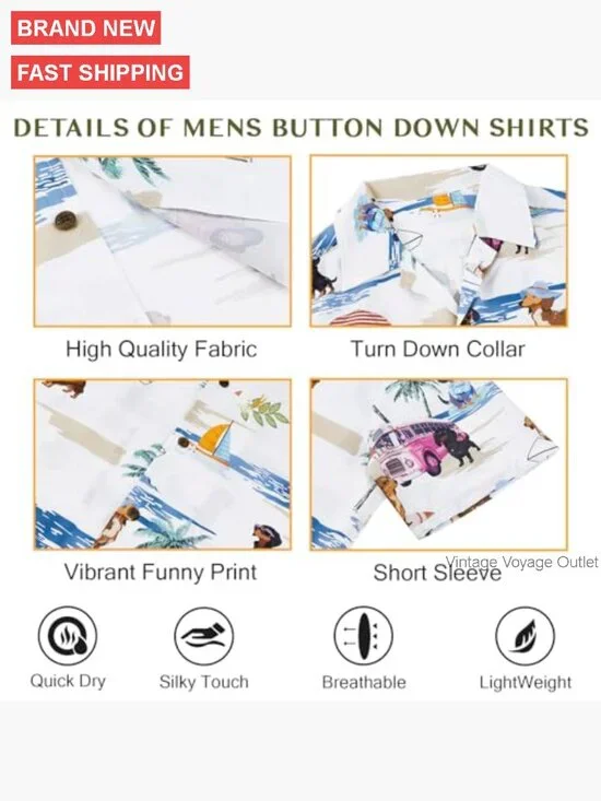 Men's Hawaiian Shirt Floral Print Short Sleeve Button Down Casual Beachwear - Picture 6 of 6